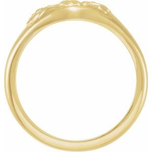 10K Yellow Gold Oval 10.1 X 7.6 Mm Bead Blast/Polished Polished Floral Signet Ring Size 7