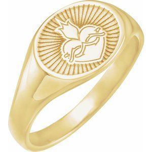 14K Yellow Gold None 12.3 X 9.4 Mm Polished Polished Sacred Heart Signet Ring Size 7