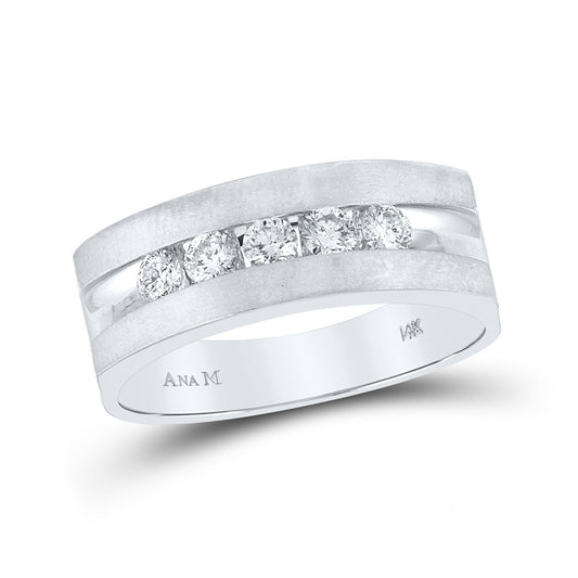 14K White Gold Mens Round Diamond Wedding 5-Stone Band Ring 1/2 Cttw, Mens Size: 7-13
