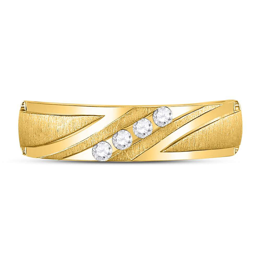 14K Yellow Or White Gold  Mens Round Diamond Wedding Channel-Set Band Ring 1/6 Cttw, Mens Size: 7-13