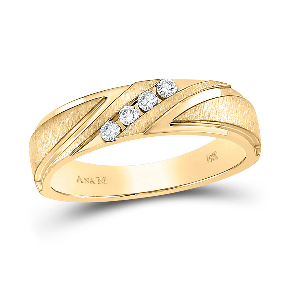 14K Yellow Or White Gold  Mens Round Diamond Wedding Channel-Set Band Ring 1/6 Cttw, Mens Size: 7-13
