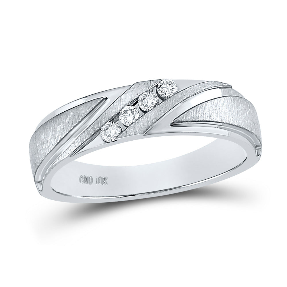 14K Yellow Or White Gold  Mens Round Diamond Wedding Channel-Set Band Ring 1/6 Cttw, Mens Size: 7-13