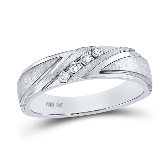 14K Yellow Or White Gold  Mens Round Diamond Wedding Channel-Set Band Ring 1/6 Cttw, Mens Size: 7-13