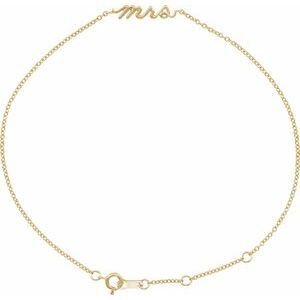 14K Yellow Gold 12 X 2.81 Mm 6 1/2-7 1/2 In Polished Lowercase Script Mrs Bracelet