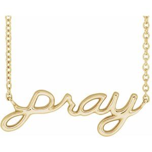 14K Yellow Gold 23.1 X 7.37 Mm 18 In Polished Pray Script Necklace
