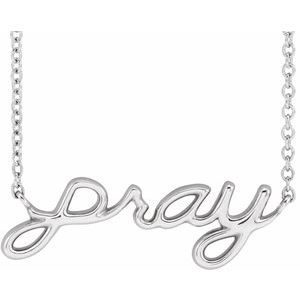Sterling Silver 23.1 X 7.37 Mm 18 In Polished Pray Script Necklace