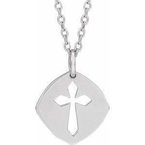 14K White Gold 12.76 X 9.99 Mm 16-18 In Polished Pierced Cross Necklace