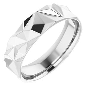 14K White Gold 6 Mm Polished Geometric Patterned Band Size 11