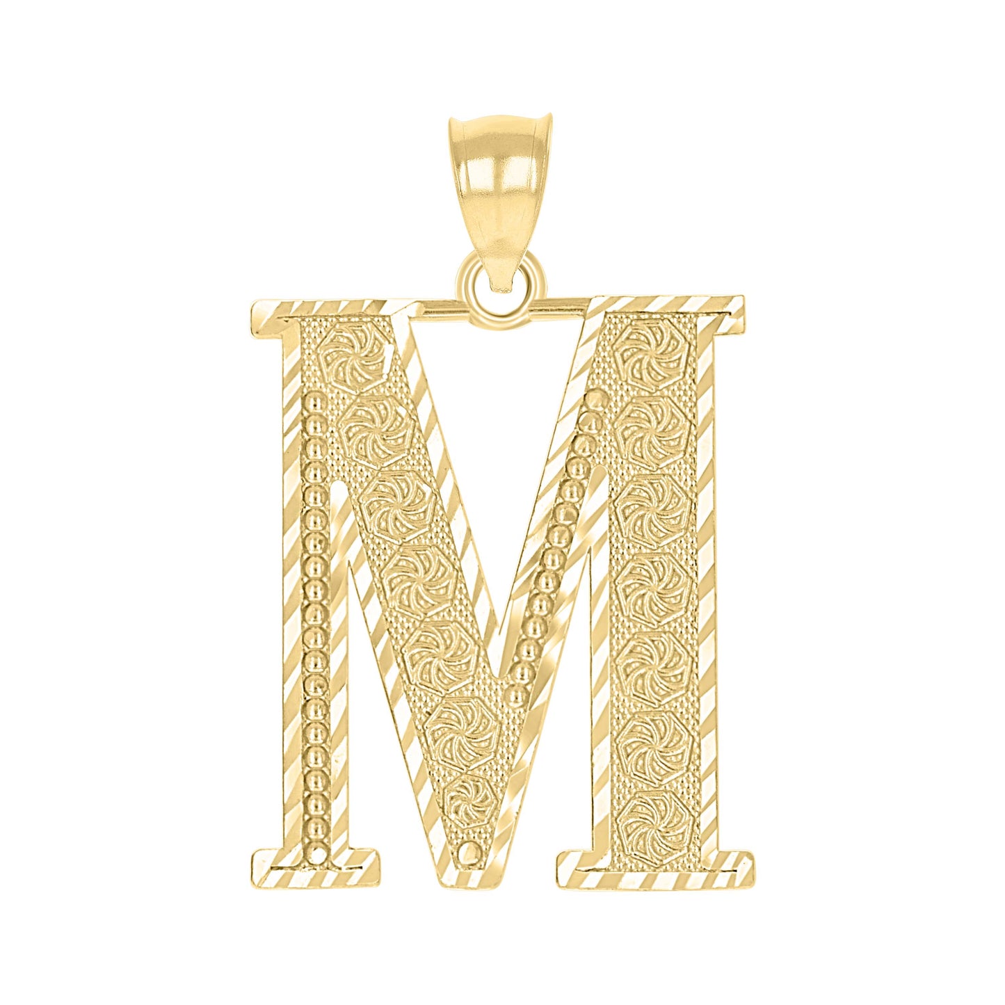 10K Yellow Gold Unisex Diamond-Cut Initial Letter Charm Pendant