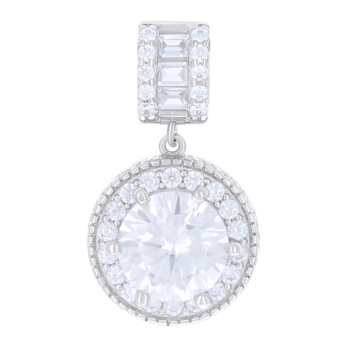 Sterling Silver Womens Baguette Round Cubic-Zirconia Fashion Charm Pendant