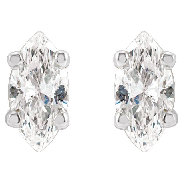 14K Yellow Or White Gold Marquise 4 X 2Mm I1, Ghi Friction 4-Prong Polished 1/8 Ctw Natural Diamond 4-Prong Wire Basket Earrings