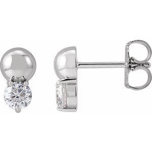 14K White Gold Round 3.5 Mm 1/3 Ctw Natural Diamond Solitaire Bead Earrings