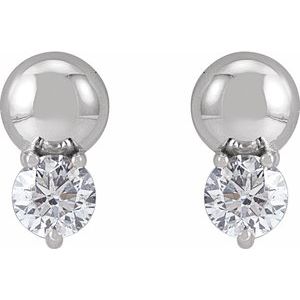 14K White Gold Round 3.5 Mm 1/3 Ctw Natural Diamond Solitaire Bead Earrings