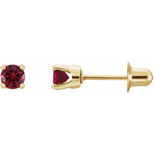 14K Yellow Gold 3 Mm Round Threaded Back Polished Natural Gemstone Earrings