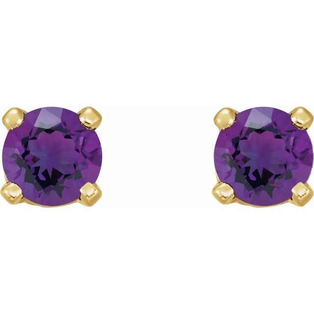 14K Yellow Gold 3 Mm Round Threaded Back Polished Natural Gemstone Earrings