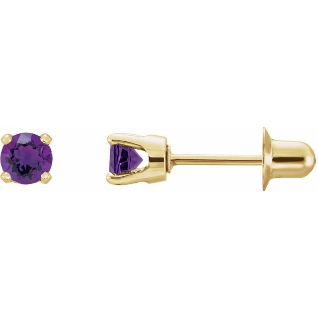 14K Yellow Gold 3 Mm Round Threaded Back Polished Natural Gemstone Earrings