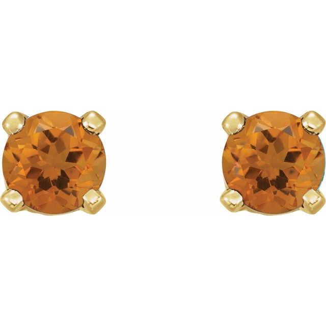 14K Yellow Gold 3 Mm Round Threaded Back Polished Natural Gemstone Earrings