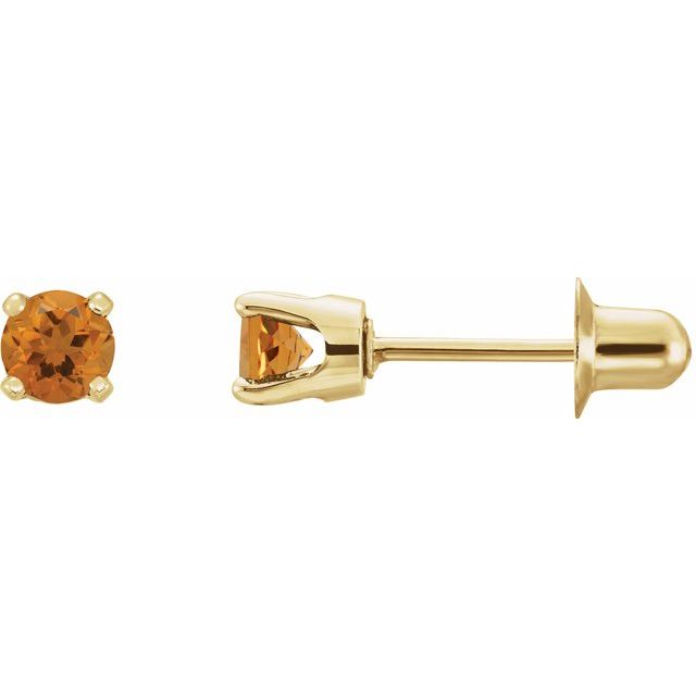 14K Yellow Gold 3 Mm Round Threaded Back Polished Natural Gemstone Earrings