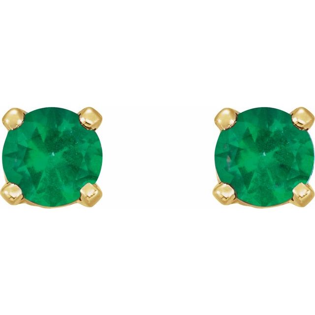 14K Yellow Gold 3 Mm Round Threaded Back Polished Natural Gemstone Earrings