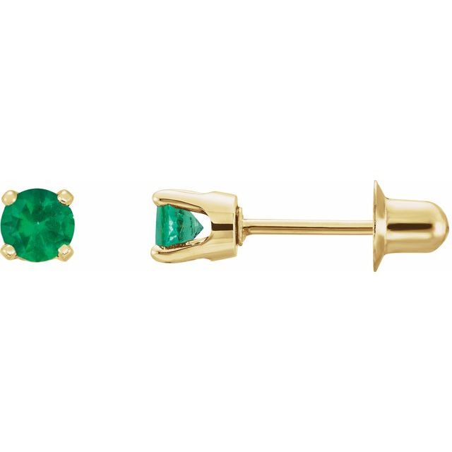 14K Yellow Gold 3 Mm Round Threaded Back Polished Natural Gemstone Earrings