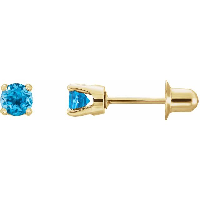 14K Yellow Gold 3 Mm Round Threaded Back Polished Natural Gemstone Earrings