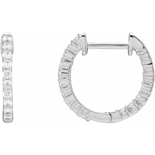 14K Yellow Or White Gold I1, G-H Hinged Polished Natural Diamond Inside-Outside Hoop Earrings
