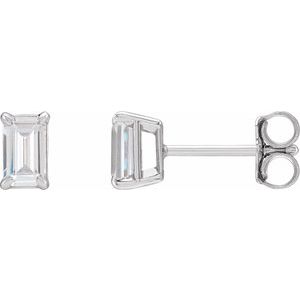 14K White Gold Emerald 6 X 4Mm Si, Ghi Claw Prong 1 1/2 Ctw Lab-Grown Diamond Emerald Friction Back Earrings