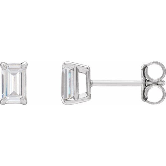 14K White Gold Emerald Pair 5 X 3Mm Si, Ghi Friction 4-Prong Polished Claw Prong 3/4 Ctw Lab-Grown Diamond Emerald Earrings