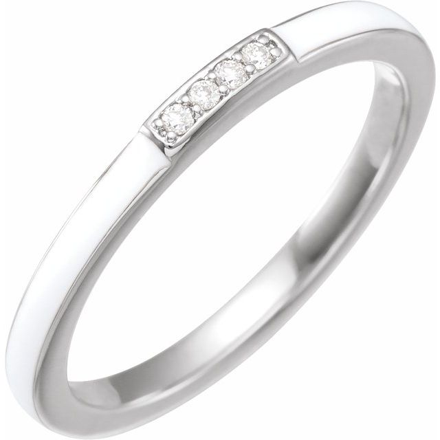 14K Yellow Or White Or Rose Gold 1.8 Mm Polished .03 Ctw Natural Diamond White Enamel Stackable Ring, Size 7