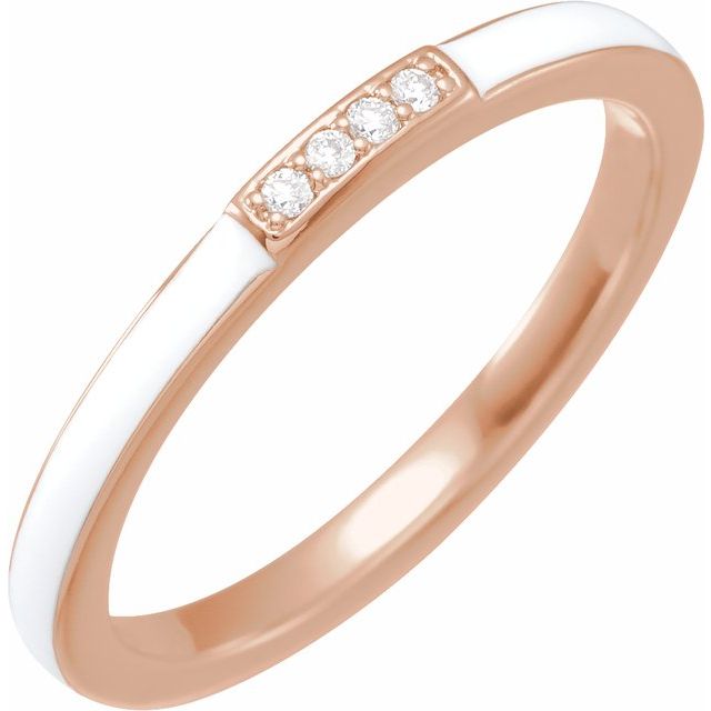 14K Yellow Or White Or Rose Gold 1.8 Mm Polished .03 Ctw Natural Diamond White Enamel Stackable Ring, Size 7