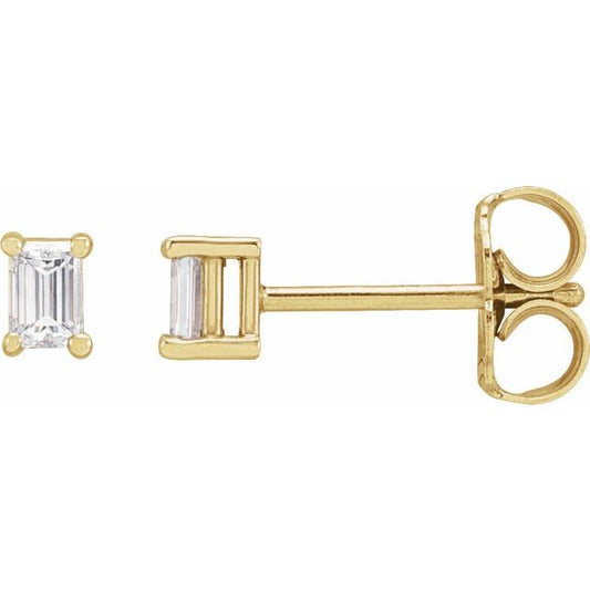 14K Yellow Gold Straight Baguette 3 X 2 Mm Friction Back Polished 1/8 Ctw Natural Diamond 4-Prong Basket Earrings