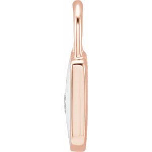 14K Rose Gold White 11.67 X 9.72 Mm Polished .035 Ct Natural Diamond And White Enamel Lock Pendant