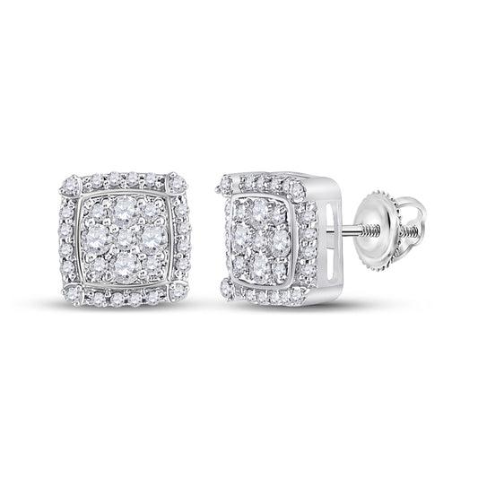10K Yellow Or White Gold  Womens Round Diamond Square Earrings 1/2 Cttw