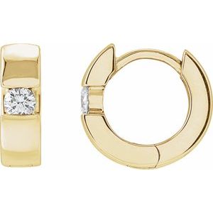 14K Yellow Gold Pair Round Shape 3.4Mm Si1-Si2, Gh 1/3 Ctw Lab-Grown Diamond Hinged Huggie Earrings, Length: 15 Mm, Thickness: 3.2 Mm