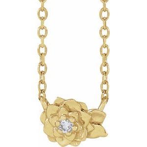 14K Yellow Gold Round 1.5Mm G-H I1 .015 Ct Natural Diamond Flower Necklace, Length: 18 In