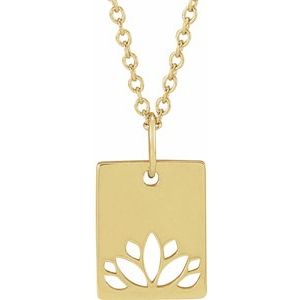 14K Yellow Gold 13.78 X 8 Mm 16-18 In Polished Rectangular Lotus Necklace