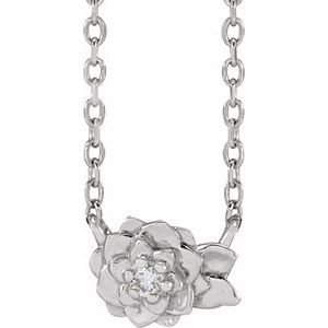 14K White Gold Round 1.5Mm G-H I1 .015 Ct Natural Diamond Flower Necklace, Length: 18 In