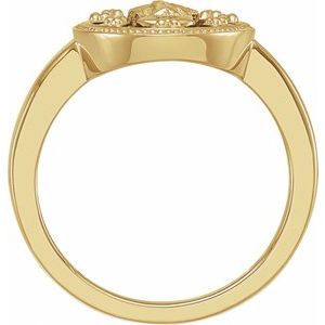 14K Yellow Gold Black Enamel 15.35 Mm Polished Oval Black Enamel Miraculous Medal Ring Size 7