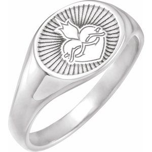 Sterling Silver None 12.3 X 9.4 Mm Polished Polished Sacred Heart Signet Ring Size 7