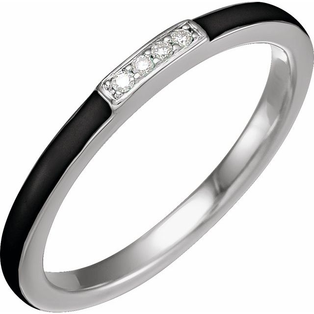 14K White Or Rose Gold 1.8 Mm Polished .03 Ctw Natural Diamond Black Enamel Stackable Ring, Size 7