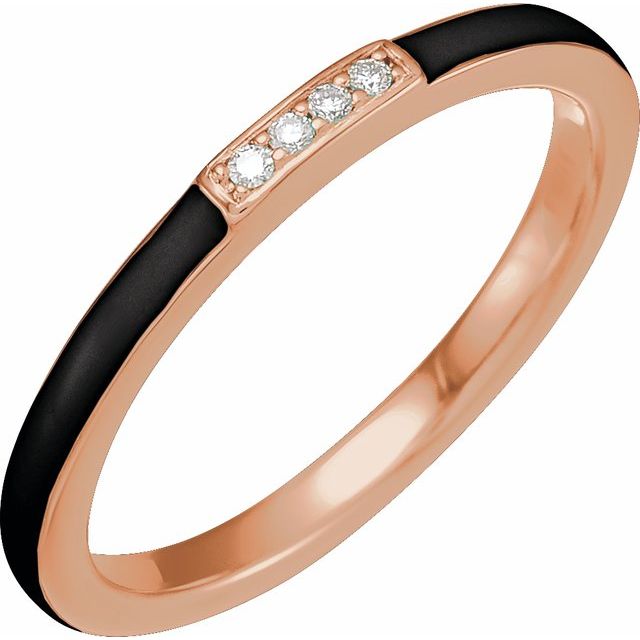 14K White Or Rose Gold 1.8 Mm Polished .03 Ctw Natural Diamond Black Enamel Stackable Ring, Size 7