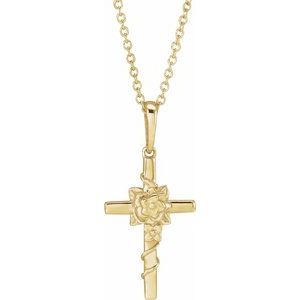 14K Yellow Gold 24.26 X 10.99 Mm 16-18 In Polished Floral Cross Necklace