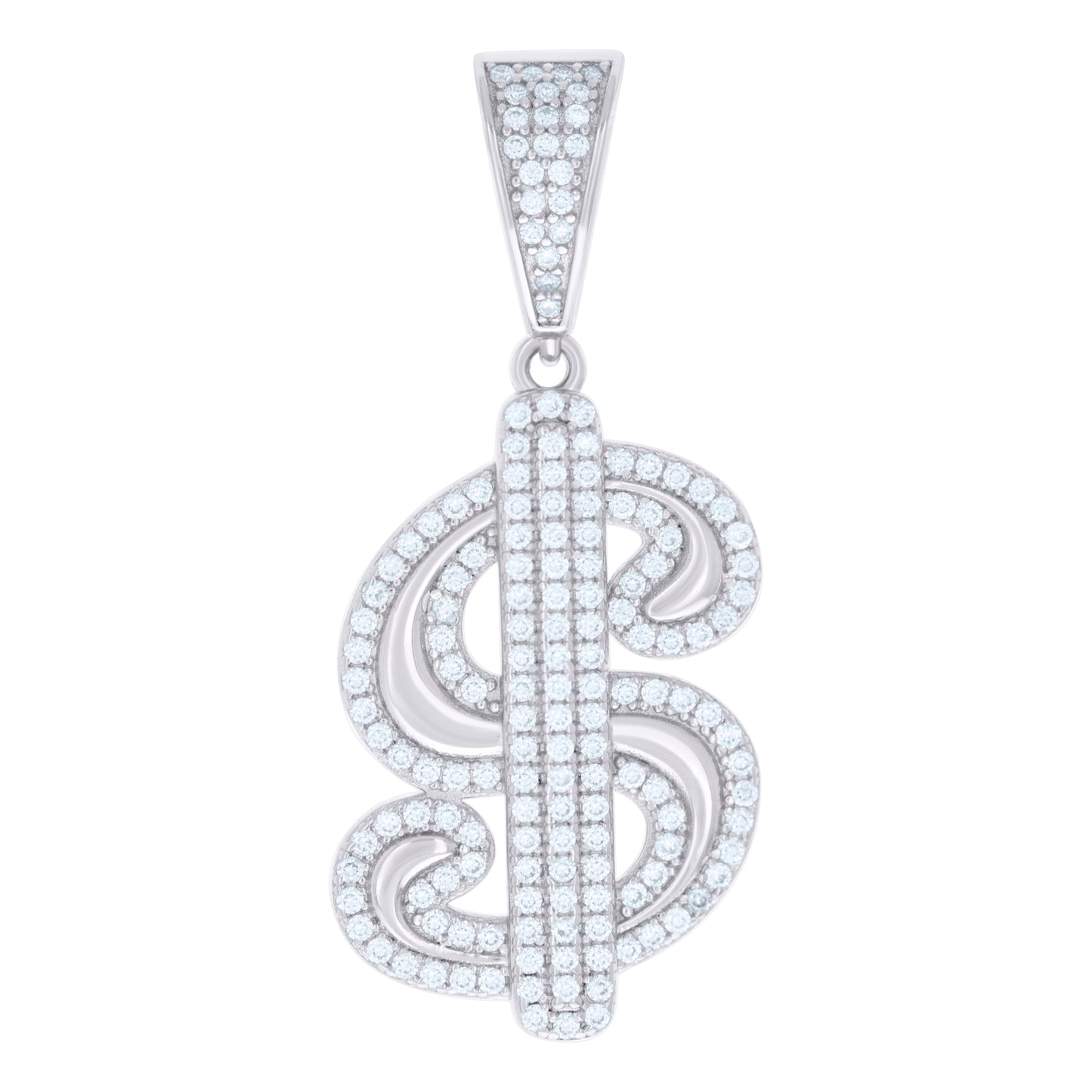 Sterling Silver Mens Cubic-Zirconia Dollar Sign Currency Fashion Charm Pendant
