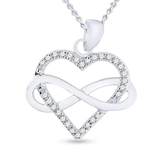Sterling Silver Womens Round Diamond Heart Pendant 1/6 Cttw, Length: 0.08 In, Width: 0.72 In