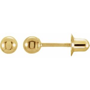 14K Yellow Gold 3 Mm Pair Threaded Backs Polished Ball Stud Earrings