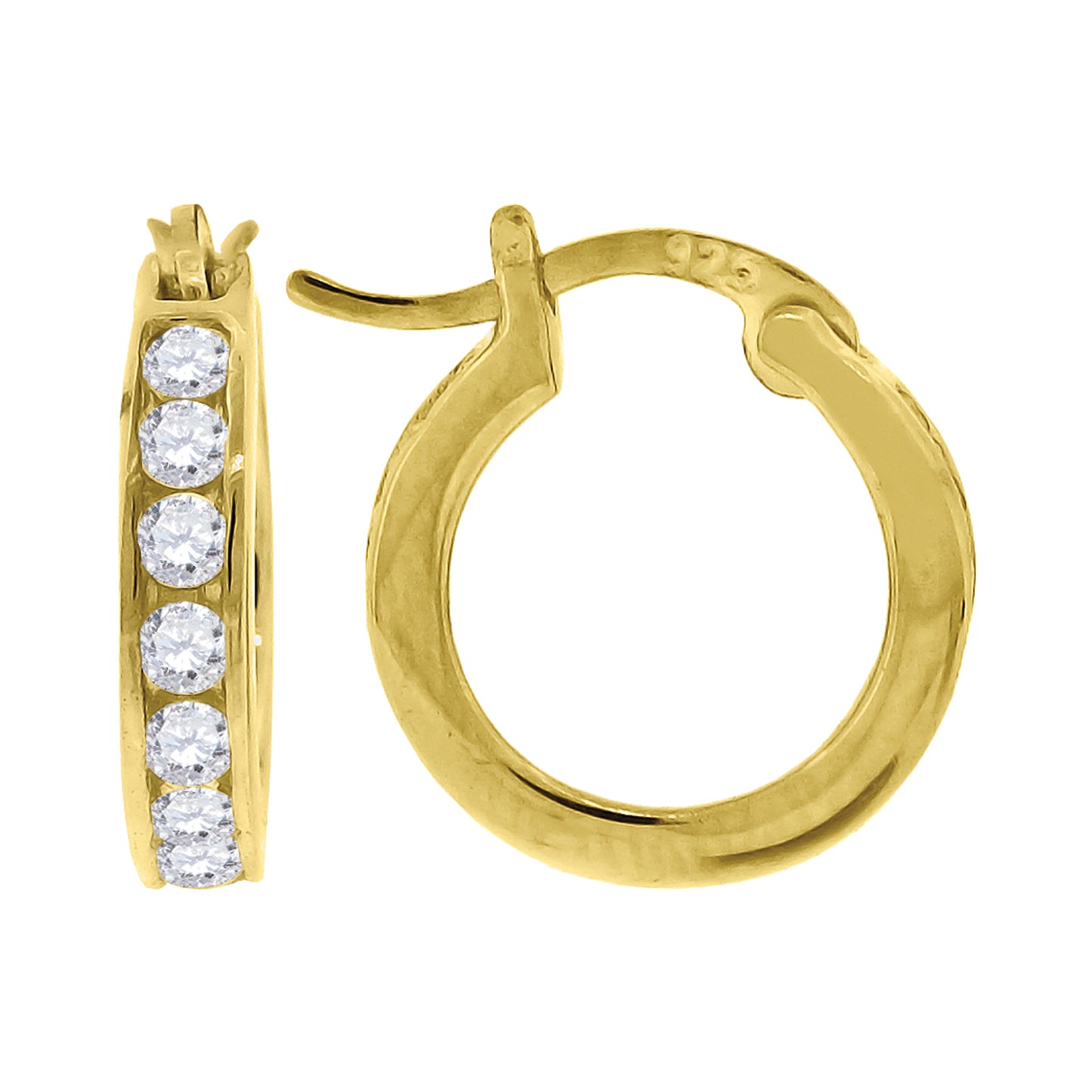 Sterling Silver Or Yellow-Tone Womens Round Cubic Zirconia Hoop Fashion Earrings 