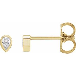 14K Yellow Gold Pear 3 X 2 Mm  1/10 Ctw Natural Diamond Micro Pear Bezel Earrings, Length: 0.37 In