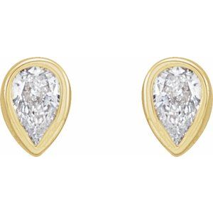 14K Yellow Gold Pear 3 X 2 Mm  1/10 Ctw Lab-Grown Diamond Micro Pear Bezel Earrings, Length: 0.37 In