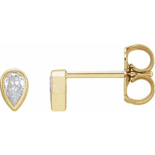 14K Yellow Gold Pear 4 X 2.5 Mm Friction Back .37 In Polished 1/10 Ct Natural Diamond Micro Pear Bezel Earring