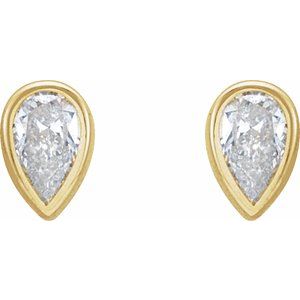 14K Yellow Gold Pear 4 X 2.5 Mm  1/5 Ctw Natural Diamond Micro Pear Bezel Earrings, Length: 0.37 In